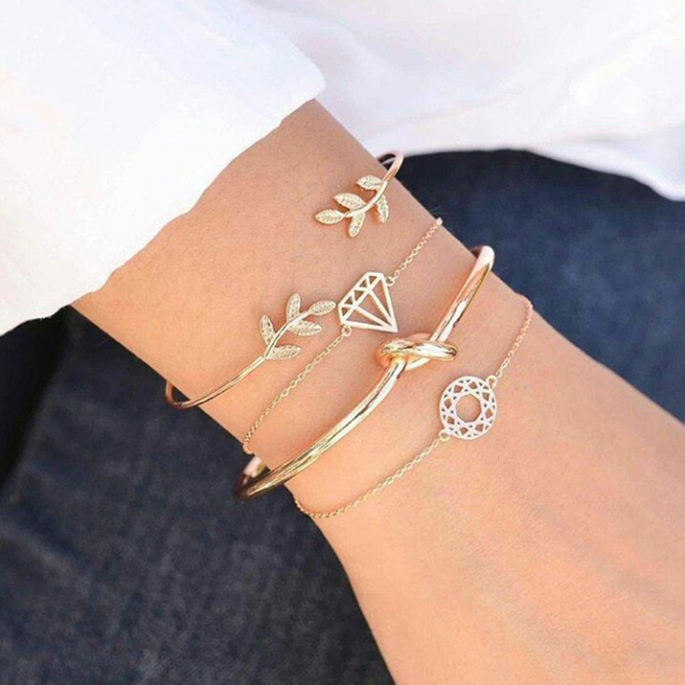 Vintage®️ 4 Pieces Diamond Leaf Bracelets
